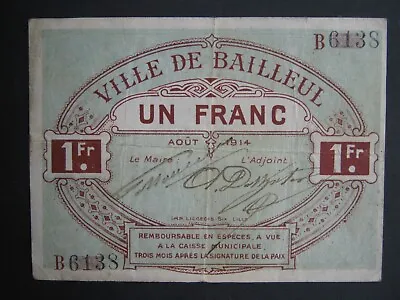France WW1 1914 Bailleul Somme Necessite Billet Emergency Banknote 50 Cents Poor • £6