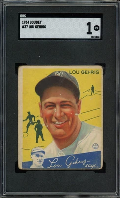 $2365 • Buy 1934 Goudey Lou Gehrig #37 SGC 1 PR