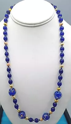 Handcrafted Vintage Murano Art Glass Cobalt Blue Gold Fleck  Necklace-Venetian • $42.95