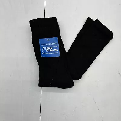 MediPeds 2Pk Black Coolmax Cotton Half Cushion Crew Socks Mens One Size NEW • $12