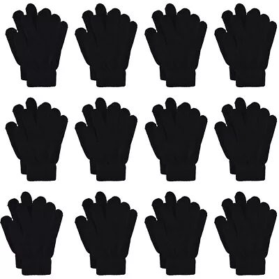 12 Pairs Kids Winter Stretchy Warm Knit Magic Black Gloves One-Size Fits  • $16.99