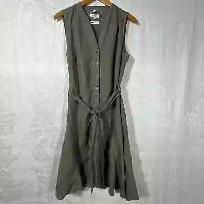 Malvin Shirt Dress Large Toupe Linen Belted Buttons Sleeveless I Love Linen • $19.96