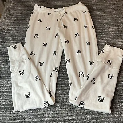 Hollister Lounge Pajama Womens Small Drawstring Pants Sloth All Over Print White • £12.52