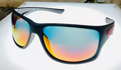 Fila Mens Matte Rectangle Matte Black Sunglass Orange Flash Lens SF9053 U2BR • $34.99