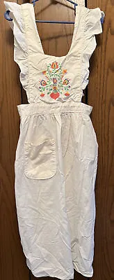 Vintage Farmhouse Ivory Hand Made Ruffled Floral Bib Tie Apron • $24