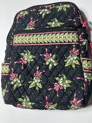 Vtg Vera Bradley Hope Pink Ribbon Black Floral Travel Backpack Purse Sold Out • $38