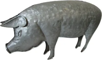 Rustic Look 17 Inch Galvanized Metal Pig Statue Spring Home Or Garden Decor • $52.99