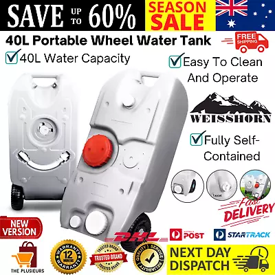 Weisshorn 40L Portable Wheel Water Tank Outdoor Camping Caravan Storage Grey AU • $101.12