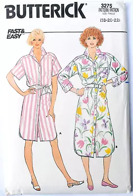 Vintage 1980s Butterick 3275 Casual Shirt Dress Pattern Plus Size 18 - 22 Uncut • $7.99