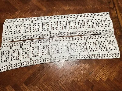 2 Vintage Handmade Crochet Doilies Rectangle Table Runners Ivory 5.5 X 25.5  • $5.40