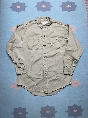 Vintage 1960s Cleveland Overall Work Shirt Cotton Twill Khaki Tan Workwear Large • $25