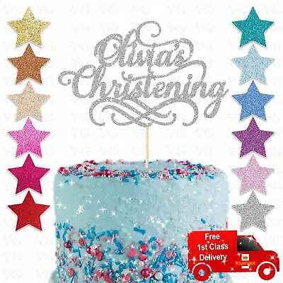 Custom Personalised Christening Glitter Cake Topper Baptism Party Any Name Girl • £2.75