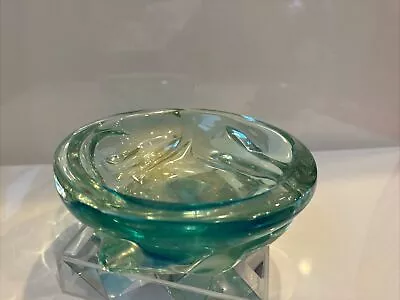 C40s Flavio Poli Archimede Seguso Gold Teal Murano Glass Bowl Sommerso  Dish 8” • $289