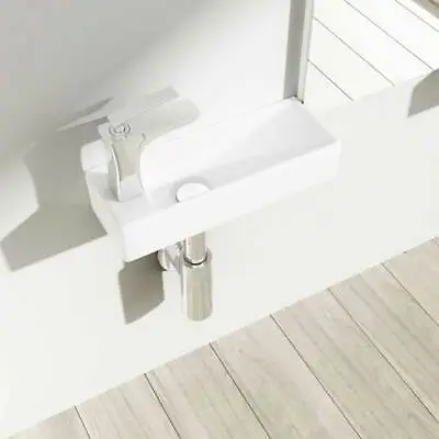 £41.65 • Buy Cloakroom Wash Basin Sink Ceramic Wall Hung 25mm LH Tap Hole Compact 380x140mm