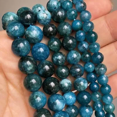 Blue Apatite Stone Loose Beads Accessories DIY Crafts Round Smooth Spacer Bead • $11.13