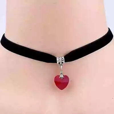 Gothic Velvet Heart Crystal Choker Trend Pendant Necklace Retro Red Romantic New • $12.98