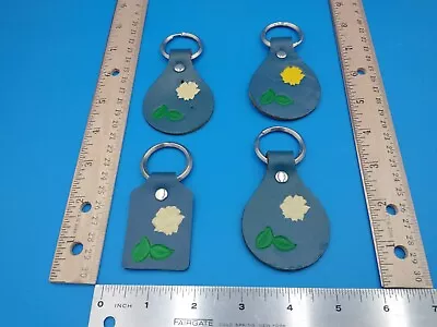 Lot Of 4 Vintage 1970's Era Handmade Leather Keychains 'Engraved Flowers' #Z663 • $20