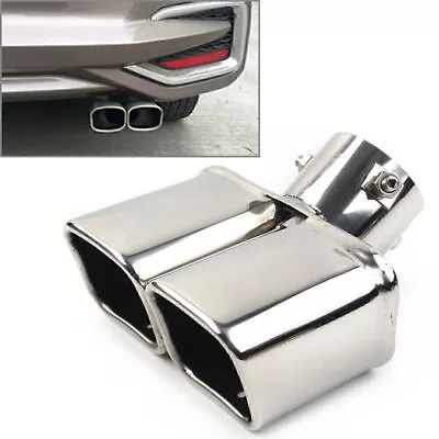 Dual Car Steel Rear Exhaust Pipe Tail Muffler Tip Square Accessories Silver US • $32.07