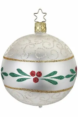 Inge-Glas 8cm Ball Mistletoe White Matte 21297T008 German Glass Christmas ORN • $38.55