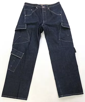 Rare VTG MARITHE FRANCOIS GIRBAUD Zip Button Fly Cargo Denim Jeans 90s Blue 36 • $79.99