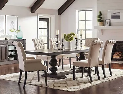 Traditional Antique Black 7 Piece Dining Room Rectangular Table & Chairs Set C7U • $1845.74