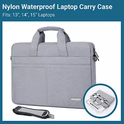 Gray Laptop Bag Work Cases Waterproof Messenger Bags Shoulder Strap & Handle • £9.99