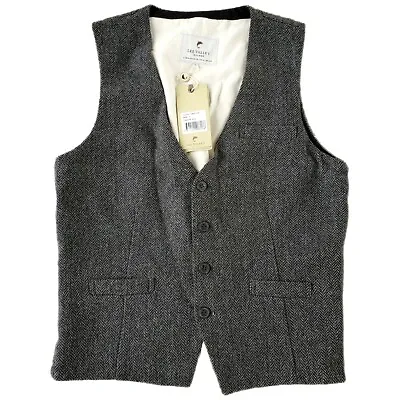 NWT Mens LARGE Irish Vest Herringbone Wool Tweed Lee Valley Ireland Durrow Gray • $74.95