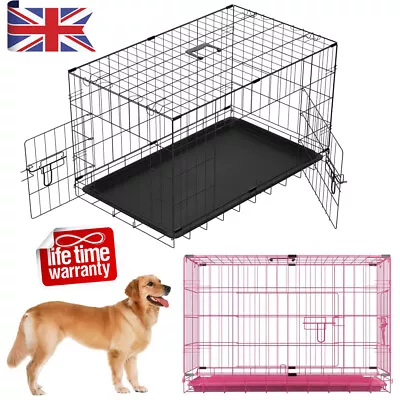 NEW Folding Dog Cage Metal Puppy Pet Crate Carrier Home Training Kennel S M L XL • £17.32