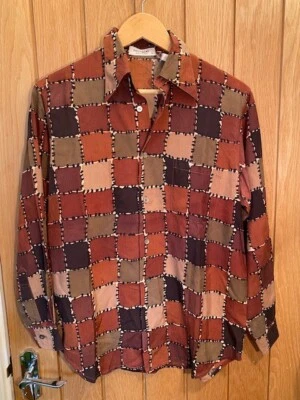 £25 • Buy Equipment France Vintage Patchwork Pattern Orange, Maroon, Green Silk Shirt 12