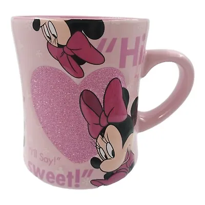 Disney Parks Minnie Mouse Large Coffee Mug Pink With Glitter Heart Quotes 3D • $9.99