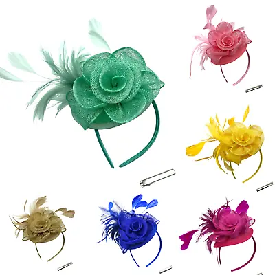 £12.99 • Buy Ladies Feather Fascinator Headband / Clip Weddings Races Royal Ascot Hairband