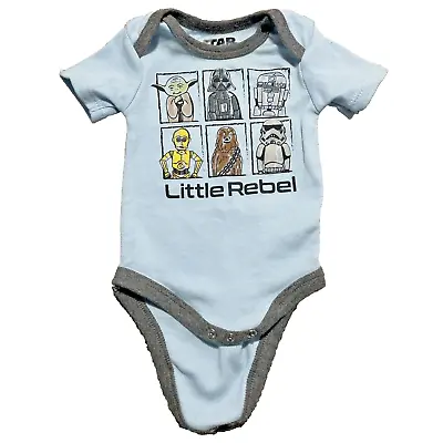 Baby Start Wars Little Rebel Bodysuit Blue Short Sleve Yoda R2D2 3-6 Months • $2.95
