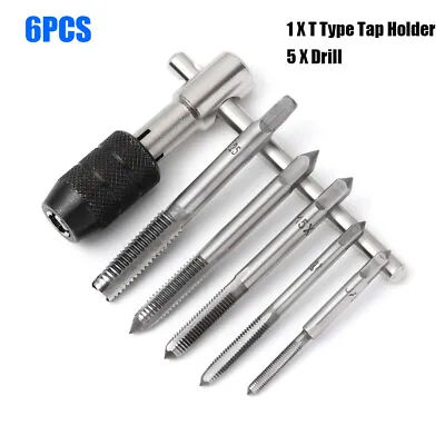 £4.95 • Buy 6pc TAP WRENCH & CHUCK SET TOOL STEEL T-HANDLE METRIC M6 M7 M8 M12 M10 AND DIE