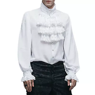 Adult Men's Vintage Shirt Renaissance Victorian Blouse Gothic Ruffled Shirt Tops • £23.99