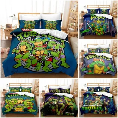 3D Teenage Mutant Ninja Turtles Bedding Single Double Quilt Duvet Cover Set Gift • £20.99