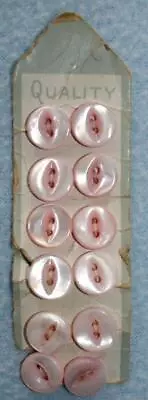 12 Vintage Mother Of Pearl PINK BUTTONS On Original CARD EC 2-hole Sew Thrus NEW • $3