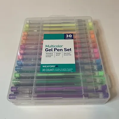 Wexford Multicolor Gel Pen Set New 30 Count Glitter Pastel Neon In Plastic Case • $9.99