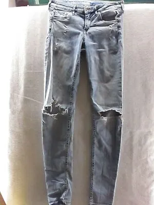 H & M Jeans Size 27 Distressed Denim Super Skinny Low Waist Ankle Raw Hem Frayed • $15.72