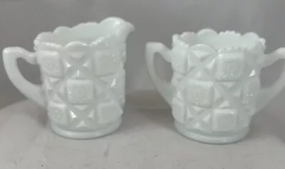 Milk Glass Westmoreland Creamer And Sugar Bowl Old Quilt Pattern • $6.99