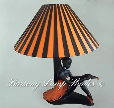 PLASTIC RIBBON LARGE  COOLIE  ORANGE & BLACK LAMPSHADE For BARSONY LADY LAMP • $110