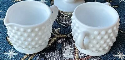 Vintage Hobnail White Milk Glass Mini Sugar And Creamer Set EUC • $19.99