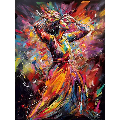 Happy Woman Dancing To Music Modern Vibrant Colour Wall Art Canvas Picture 18X24 • £18.99