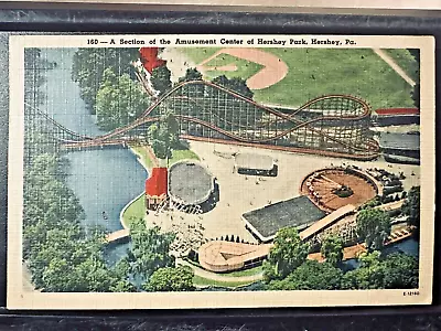 Hershey Park Amusement Park Center Roller Coaster  PA Linen Postcard • $0.99