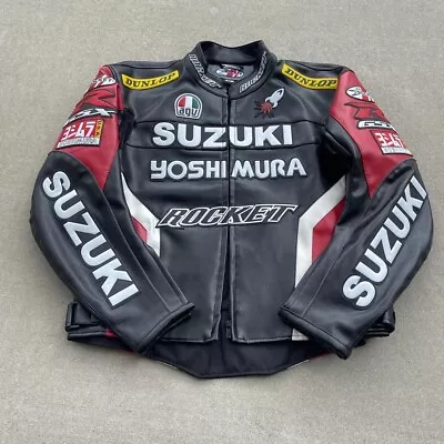 Men's Suzuki Rocket Black Motorbike Motogp Motorcycle Cowhide Leather Jacket • $160