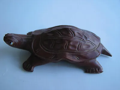 Vintage  Hand Carved Wood Turtle Figurine/Glass Eyes • $10