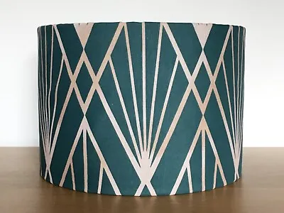 £30 • Buy Teal Green Art Deco Patterned Fabric Lampshade Pendant Table Lamp Geometric