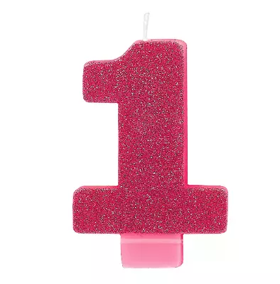 1st Birthday Party Supplies Pink Glitter Number 1 Candle Girl Cake Decoration • $1.99