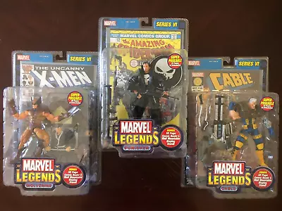 3 NIP MARVEL LEGENDS SERIES 6 FIGS! WOLVERINE! PUNISHER W ASM 129! CABLE! TOYBIZ • $149.39