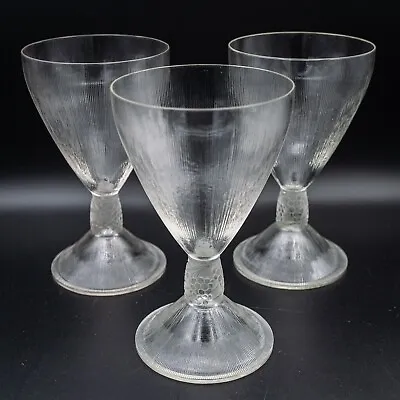 READ R Rene Lalique Vigne Strie Water Goblet Glass 5098 Crystal 5 5/8  Set Of 3 • $318.75