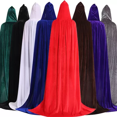 Medieval Vampire Velvet Hooded Cloak Long Robe Witch Capes Halloween Costume ZDP • £10.88